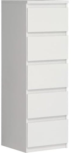 Forte Chelsea 42 - Cómoda Estrecha con 5 cajones, Color Blanco, 41,8 x 128 x 42,2 cm