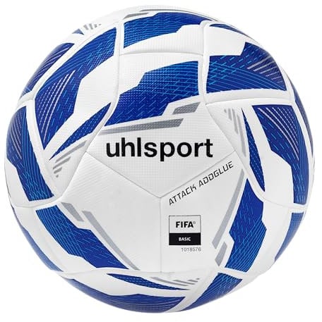 uhlsport Fußball Attack ADDGLUE Fussball Soccer Spielball Trainingsball - mit Neuer ADDGLUE-Technologie - für Jugend und Aktive - FIFA Basic, weiß/royal/blau, 5