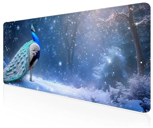 Tapis de Souris XXL 1200x600x3mm Bleu,Grand Tapis de Souris Gamer Paon mâle avec Base en Caoutchouc Antidérapant Extended Mousepad,pour Gamer,Pc et DéCoration de Bureau,Accessoire Bureau M-89