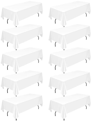10 Packungen Weiße Polyester Tischdecken für 6-Fuß-rechteckige Tische – 60 x 102 Zoll Knitterfeste Waschbare Tischbezüge, Geeignet für Hochzeiten, Geburtstage, Partys & Bankette Dekoration