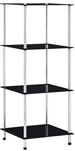 WKIEQACO Regal mit 4 Ebenen, schwarz, 40 x 40 x 100 cm, gehärtetes Glas, Bücherregale & Standregale