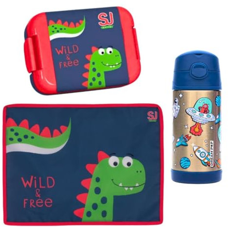Seven SJ Set Scuola, Borraccia Termica, Tovaglietta, Portamerenda (Dinosauro)