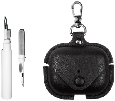 [3-in-1] Leder Hülle kompatibel mit AirPods Pro 3(2025) mit Schlüsselanhänger und Reinigungsset, weiche PU-stoßfeste Hülle mit LED-Sichtbarkeit vorne für Damen und Herren