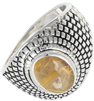 SILVERTROVE Goldener Rutilquarz Edelstein silberplattiert Stilvoller Handgefertigter Band Ring für Männer und Frauen Schmuck CRG1172BM1_(47 (15.0))