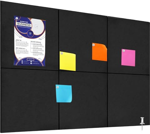 Bulletin Board, 6 Pcs Large Cork Board for Wall 90 x 60 cm, Felt Pin Board Tiles with 40 Pushpins, CorkBoards for Office Home Decor