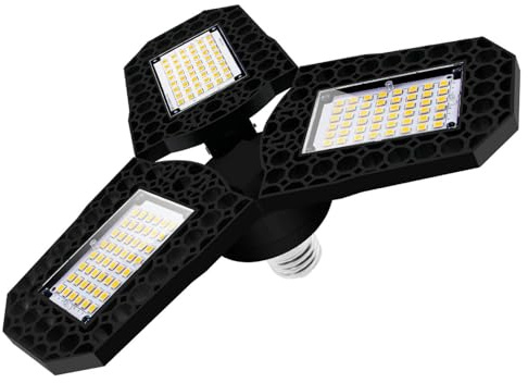CHEOTIME LED-Garagenleuchte, 45 W, 4500 lm, verformbare E27-Glühbirne mit faltbaren Paneelen für Werkstatt, Lager, Keller, Deckenbeleuchtung (Warmweiß 60W)