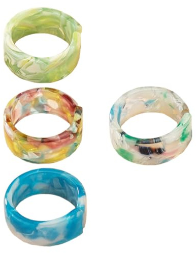 jojofuny 4 Stück Harzring Unisex Fingerring aus Acryl Resin Modische Bunte Knöchelringe für Alltag und Party Leichter Schmuck für Damen und Herren