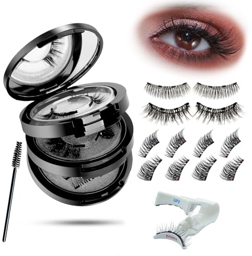Magnetische Wimpern Set – 4 Paare Magnet Wimpern Natürlich Look mit Applikator, 3/4 Halb- & Vollwimpern Styles, Wiederverwendbare Magnetwimpern ohne Kleber & Eyeliner, Upgrade mit 4 Magneten