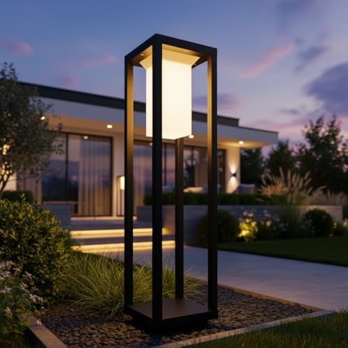 Partenopea Lampada da Giardino a Palo E27 Attacco Lampadina IP65 H60cm Lampioncino Paletto Luminoso Esterno per Vialetti Giardini e Hotel (Nero)