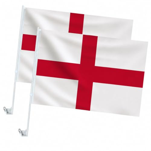HOMAVEL 2 Stück England Autofahnen 45x30cm - Autoflagge mit 43cm Fahnenmast - Wetterfeste Fensterfahne St. George Cross für Weltmeisterschaft EM Fußball Fanartikel Auto Deko