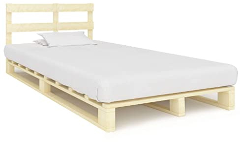 Mhdvray Palettenbett Massivholz Kiefer 120x200 cm Naturfarben Robuster Bettrahmen mit Kopfstütze Modernes Einzelbett für Schlafzimmer Gästezimmer Jugendzimmer