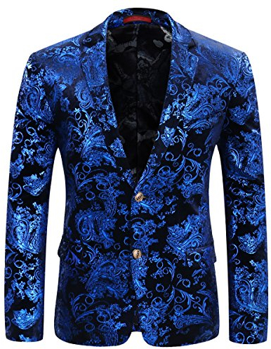 Allthemen Herren Pailletten Sakko Gold Glitzer Blazer Slim Fit Hochzeit Smoking Blue #73 L