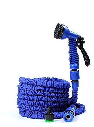 YFZYT 100ft 30m Flexible Manguera de Jardín, Manguera Extensible de Poliester con Pistola multifunción de 7 Patrones de pulverizacion para Riego de Jardín y Lavado de Autos - Azul