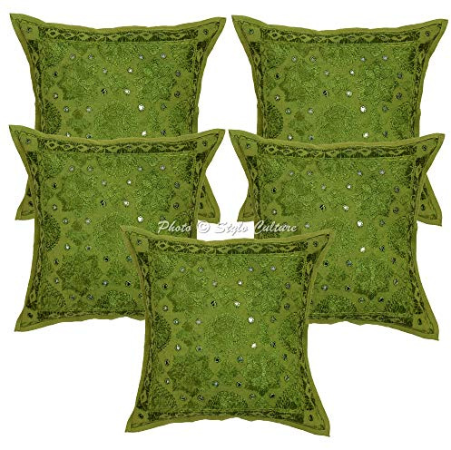Stylo Culture Bohemien Dekorativ Baumwolle Sofa Kissenbezüge 40x40 cm Papagei Grün Dekokissen Bestickt Wohnzimmer Couch Kissenhullen Gespiegelt Quadrat Umschlagverschluss 16x16 Kissen Bezüge - 5 STK.