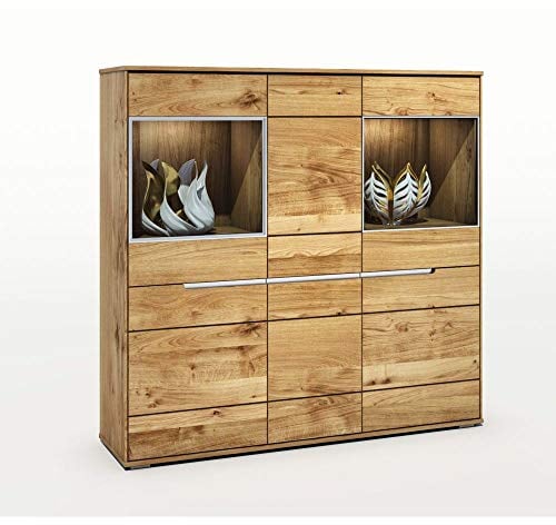 Elfo Vitrinenschrank Highboard Betty Wildeiche-massiv geölt B162 cm NEU/OVP