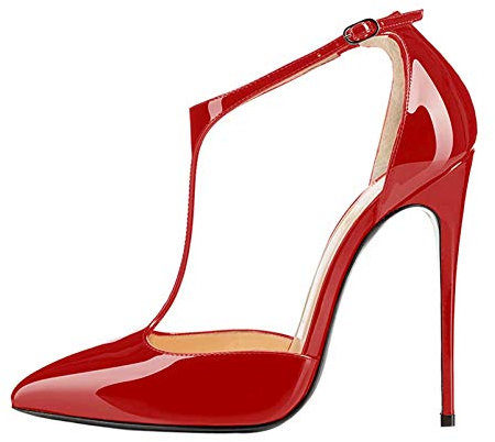 Soireelady Scarpe col Tacco con Cinturino a T Donna,Tacco a Spillo 12CM Rosso EU35