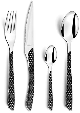 AMEFA - Ménagère 24 couverts de table pour 6 personnes - Eclat Géo - Acier inoxydable 18/0, Finition Brillante - Noir et Blanc