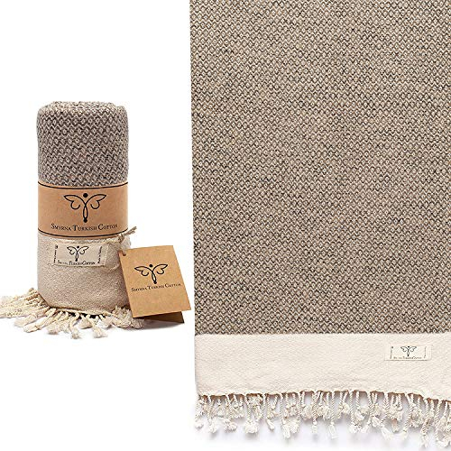Smyrna Strandtuch aus türkischer Baumwolle Vintage | 180 x 90 cm | Beste Qualität aus 100% türkischer Baumwolle | Extra großes, türkisches Badetuch | Schrumpft Nicht| Premium Luxus - Latte