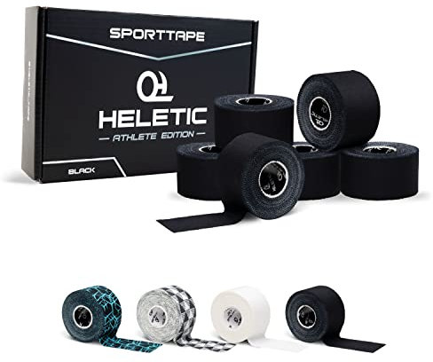HELETIC Sporttape 3,8cm x 10m Athlete Edition - Tape mit extra starker Klebkraft, leicht abreißbar & wasserabweisend (Black (6 Rollen))