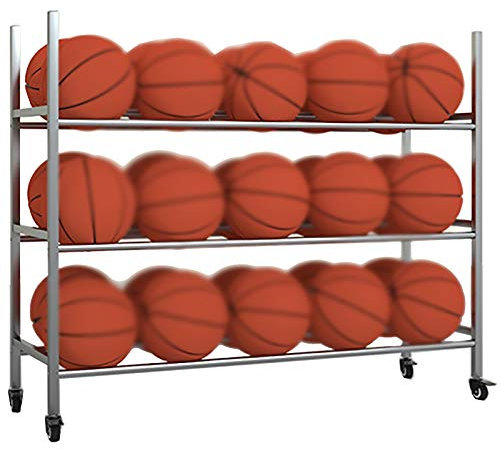 JTRHD Sports Equipment Storage Rack Basketball Storage Rack Stainless Steel Ball Rack Golf Cart Home Basketball Rack Removable Sports Gear Organizer (Color : Silver, Size : 123x38x87cm)
