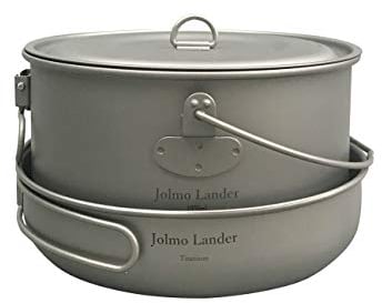 Jolmo Lander Ultralight Backpacking Camping Pot and Frying Pan set,Titanium Pot 1950ml with Bail Handle Titanium Frying Pan D175mm