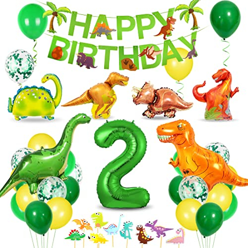 Bluelves Dino Geburtstag Deko 2 Jahre, Deko Dinosaurier Geburtstag,Geburtstag Deko 2 Jahre Junge,Dino Party Kindergeburtstag, Luftballons Grün für Dinosaurier Party Dschungel Party Kinder