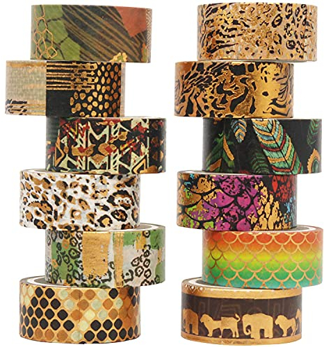 YUBX Gold Wildnis Washi Tape Set 12 Rollen Masking Tape Folie Dekoband klebeband bunt für DIY Handwerk Bullet Journals Planer Scrapbooking Verpackung (Wilderness 12)