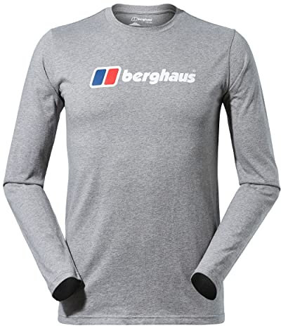 Big Classic Logo Long Sleeve T-Shirt | Crew Neck | Pure Cotton, Grey Marl Bci