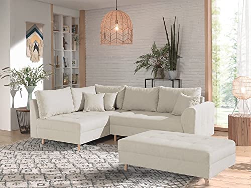Lisa Design Rune – Ecksofa – mit hocker – 4-Sitzer – skandinavischer Stil – Links Beige