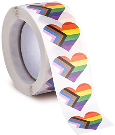 Progress Herz-Aufkleber für LGBTQ Pride Parades and Events Regenbogenflagge herzförmige Aufkleber auf einer Rolle