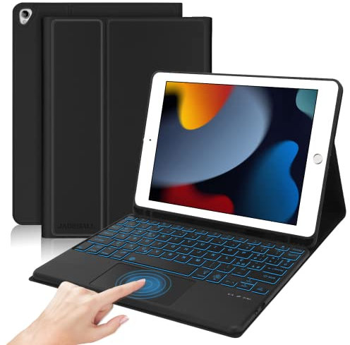 JADEMALL Custodia Tastiera con Trackpad per iPad 10.2 9/8/7 Generazione 2021/2020/2019, Italiano QWERTY Tastiera Magnetica Staccabile Bluetooth con Touchpad per iPad 10.2, Nero