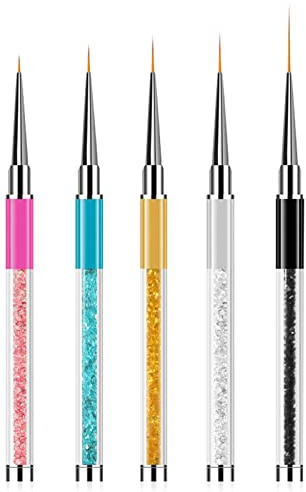 Sularpek 5 Pièces Pinceaux en Détail à Ongles, Pinceau Ongle Gel Nail Art, Acrylique Nail Brush, 5/7/9/11/20mm Ensemble de Pinceaux à Ongles, pour dessiner des lignes DIY la Conception