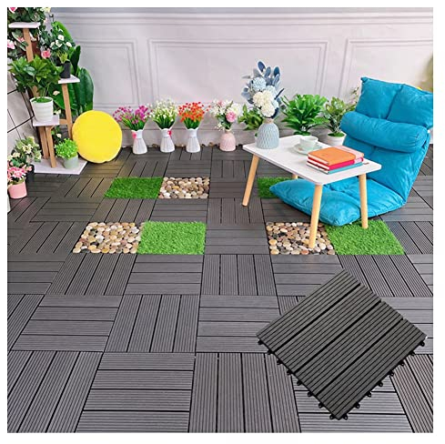 Holzfliesen Balkon DIY Kunststoff Holz Spleißen Dekorativer Boden, Außenterrasse Hinterhof Balkon Gartendeck Fliese, Wasserdicht Und Langlebig, 5 Farben (Color : B, Size : 55pcs)