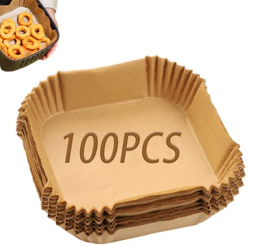 Air Fryer Liners, 100PCS Air Fryer Disposable Paper Liner,Air Fryer Accessories Food Grade Oil/Water-Proof,Compatible with Ninja, Tower, COSORI (Square-6.3in-100pcs)