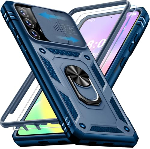 Giyer Handyhülle für Samsung Galaxy A53 5G Hülle mit Schutzfolie, Galaxy A53 5G Schutzhülle mit Kameraschutz 360° Drehbarer Metall Ring Ständer Stoßfest Bumper A53 5G 6.5 Case Cover (Blau)