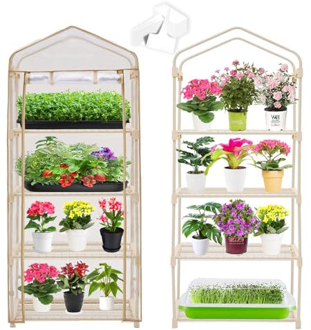 Purlyu Garden 4-Tier Greenhouse – For Indoor Outdoor Gardening Hot House w/ Zippered Cover and Metal Shelves for Growing Vegetables, Flowers and Seedlings 20 Pcs T-Type Plant Tags Include (PLGH704OWP)