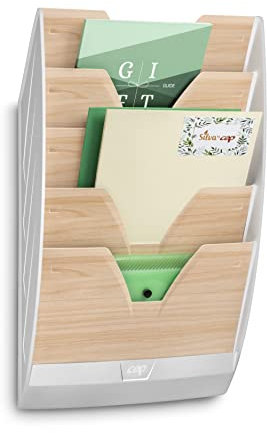 CEP Présentoir mural Trieur 5 compartiments Support rangement Documents vertical Format 24x32cm Fixation murale Impression bois Silva Hêtre