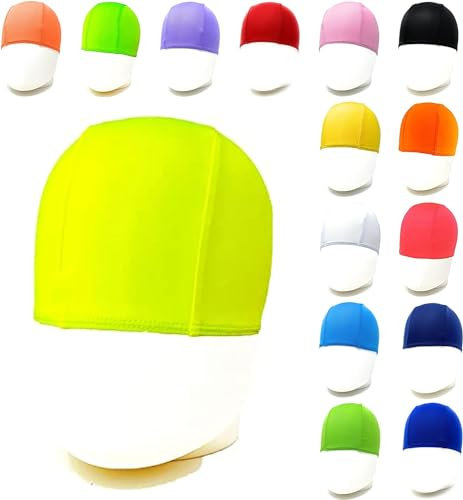 Cuffie Nuoto Professionali in Poliestere Monocolore - SCONTI QUANTITÁ - Cuffia Piscina Unisex ad EFFETTO FASCIANTE. Quantità Confezioni da 50-100-250-500-1000 PZ. (FLUO giallo, Quantità 50 pz)