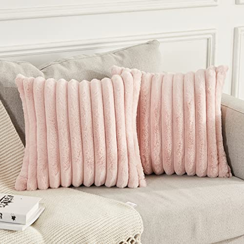 Joyouth 2er Set Doppelseitige Plüsch Samt Kissenbezüge Weiche Künstliche Pelz Kissenbezüge Dekorativ für Couch Sofa Schlafzimmer Wohnzimmer Zuhause 50x50 cm Rosa