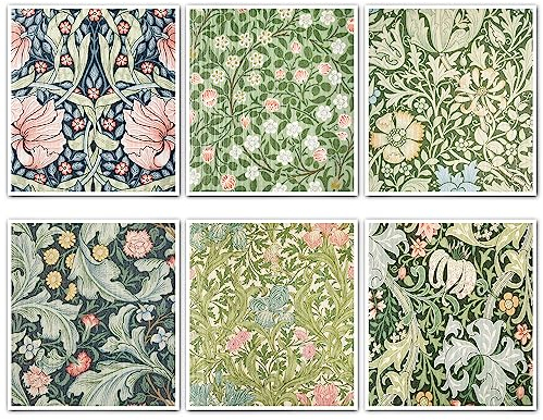 Quera William Morris Swedish Kitchen Dishcloth Vintage Floral Absorbent Cotton Kitchen Dish Towel for Party Home Housewarming Cleaning Counter Wipes 6.7 x 7.7 Inch, 6Pcs