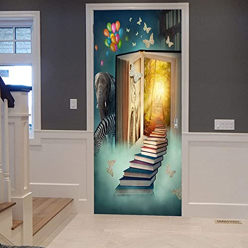 Türfolie Türtapete Türposter Selbstklebend 3D Fototapete Klebefolie Tür Mit Motiv Türaufkleber Kinderzimmer Fantasy Buch Haus Schloss Elefant Zebra 90 X 200 Cm