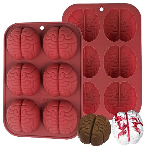 Kamehame Mini Gehirn Puddingform Silikon 2 Stück 5cm Pralinenform Silikonform Halloween Backform Gehirn Form für Pudding, Kuchen, Schokolade