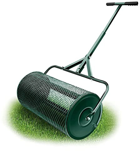 JHLP Durable Peat Moss Spreader - Lightweight Manure Spreaders Roller For Lawn And Garden With T-Shaped Handle - Top Soil Spreader Walk And Push Basket Sifter For Yard