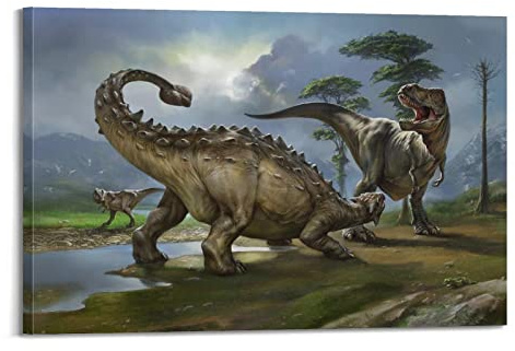 BITTU Dinosaurier-Poster Ankylosaurus Vs Tyrannosaurus Rex, dekoratives Gemälde, Leinwand, Wand- und Kunstbild, Familien-Schlafzimmer, Dekoration, 40 x 60 cm
