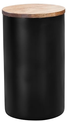 WENKO Aufbewahrungsdose Mod. Mio 1,4 L, runde Dose aus Borosilikatglas mit Akazienholz-Deckel, luftdichtes Verschließen durch Silikonring, Ø 11 x 19 cm, Schwarz