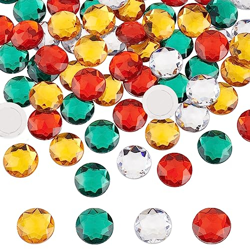 FINGERINSPIRE 64 strass rotondi in acrilico da 20 mm con retro piatto da incollare su gemme di plastica rosse, verdi, trasparenti, gialli, gioielli autoadesivi per cosplay, costumi, gioielli,