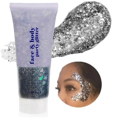 Go Ho Black Body Glitter Gel,Singer Concerts Black Face Glitter Makeup,Holographic Long Lasting Chunky Sequins Glitters for Eye Lip Hair Nails,Festival Rave Accessories,52g