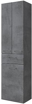 Pelipal Badezimmerschrank Quickset 945 in Oxid Dunkelgrau, 50 cm breit | Hochschrank mit 2 Türen, 1 Schubkasten, 1 Wäschekippe und 2 Glas-Einlegeböden