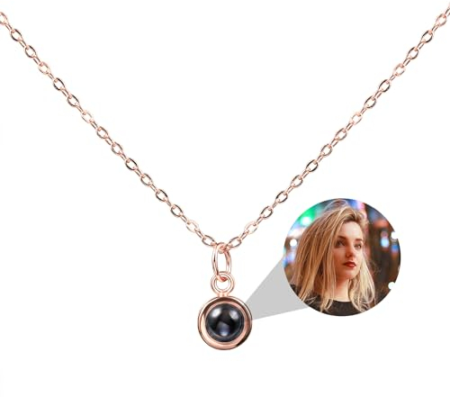OTXIXTO Personalisierte 925 Sterling Silber Foto Projektion Anhänger Halskette Bild Innen mit 100 Love Sprachen Charme Schmuck Erinnerung Geschenk für Frauen Mutter Freundin - B2