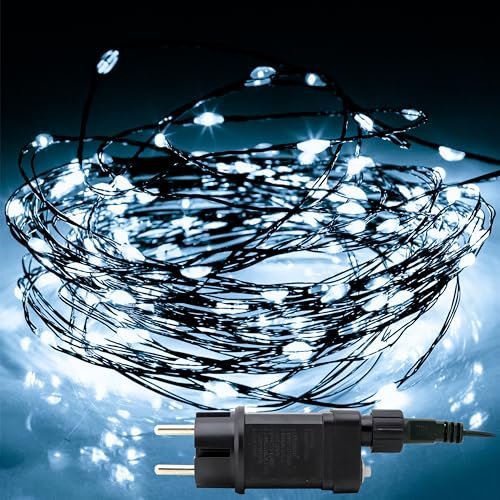 OXYN Lampadine Luci Micro LED Natale 8 Giochi Luce 240V Filo Verde Lampada Casa Albero Decorazioni Natalizie Matrimonio Feste Party Nozze Presepe Esterni Interni (100 MicroLed 10m Bianco Freddo)